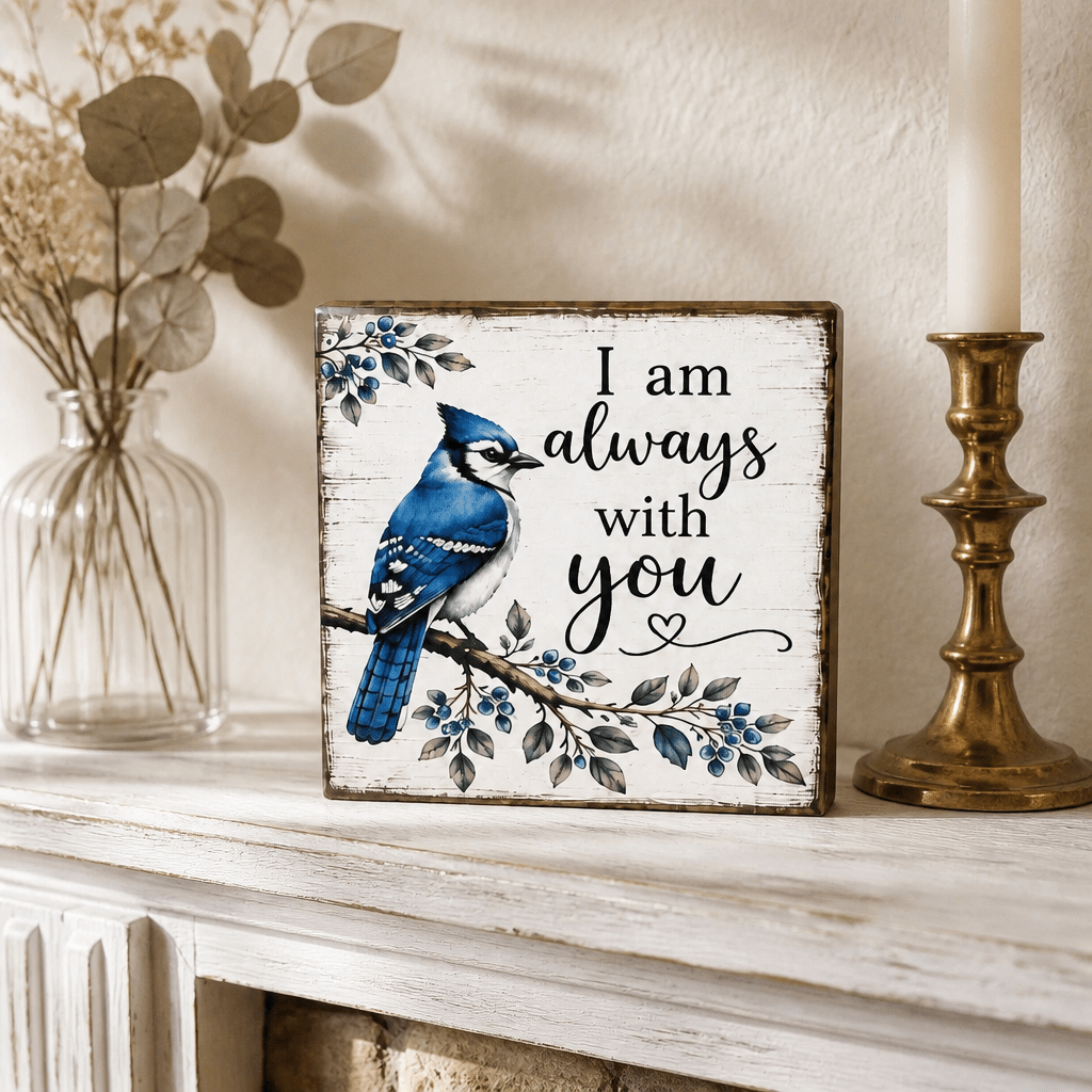 Always with you Blue Jay Memorial Wood Sign - The Cozy Beam