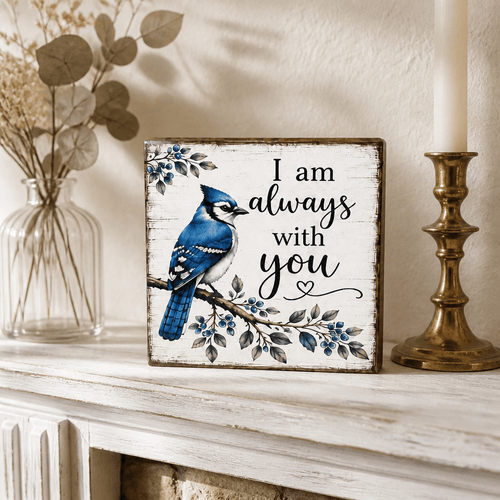 Always with you Blue Jay Memorial Wood Sign - The Cozy Beam