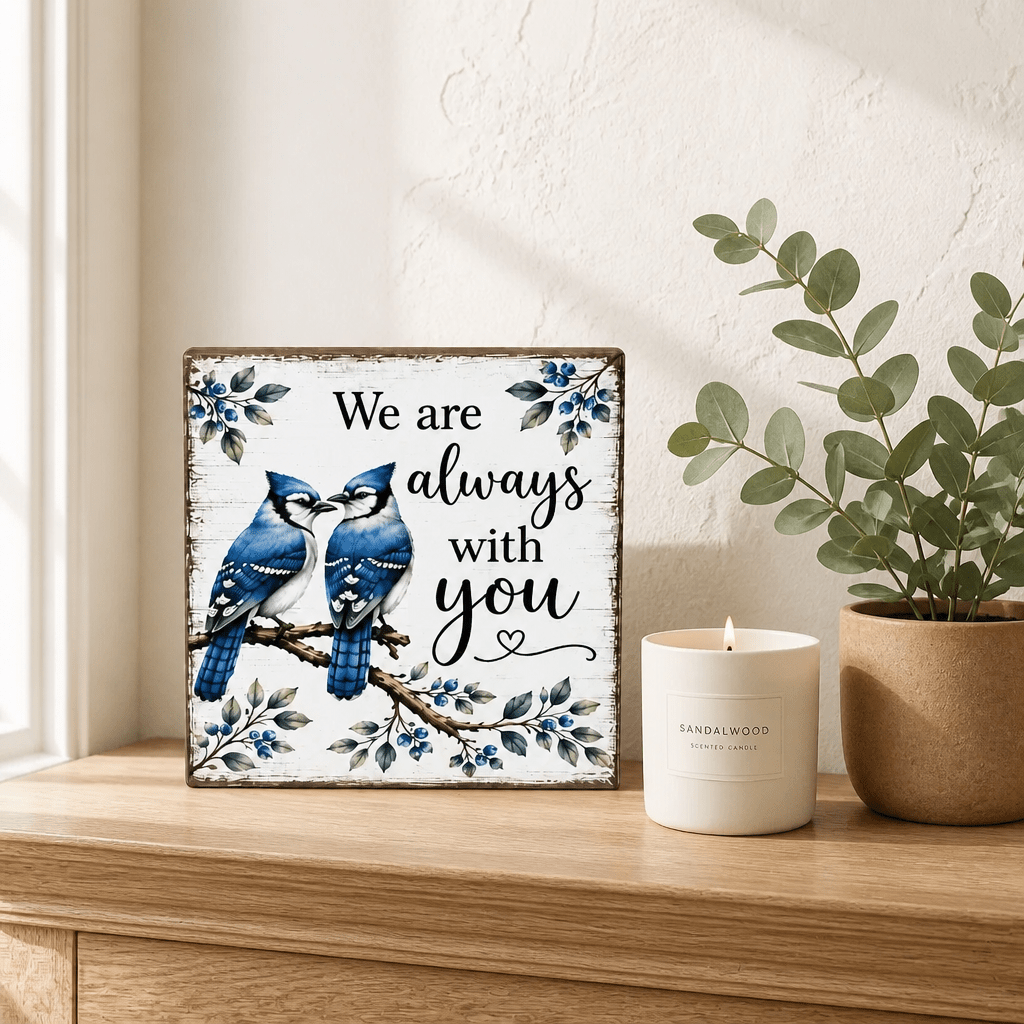 Always with you Blue Jay Memorial Wood Sign - The Cozy Beam