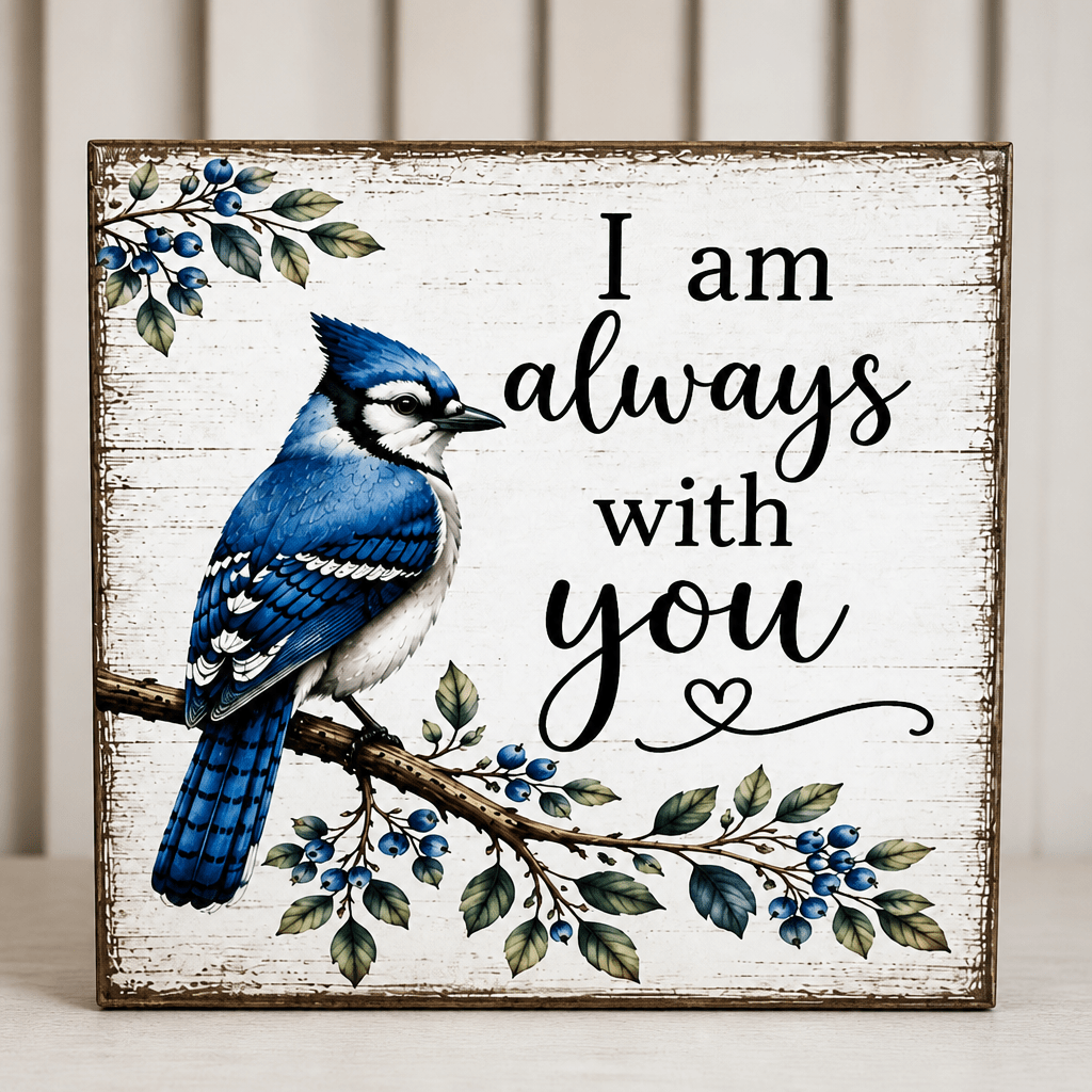 Always with you Blue Jay Memorial Wood Sign - The Cozy Beam