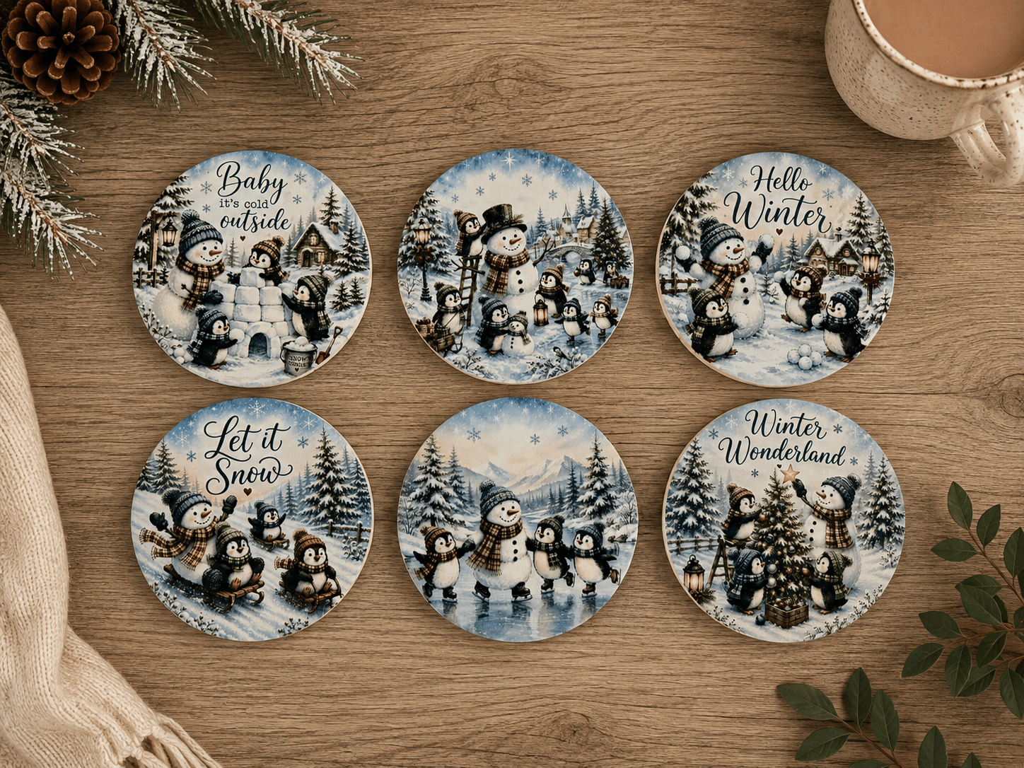 Snowman Penguin Coaster Collection - The Cozy Beam