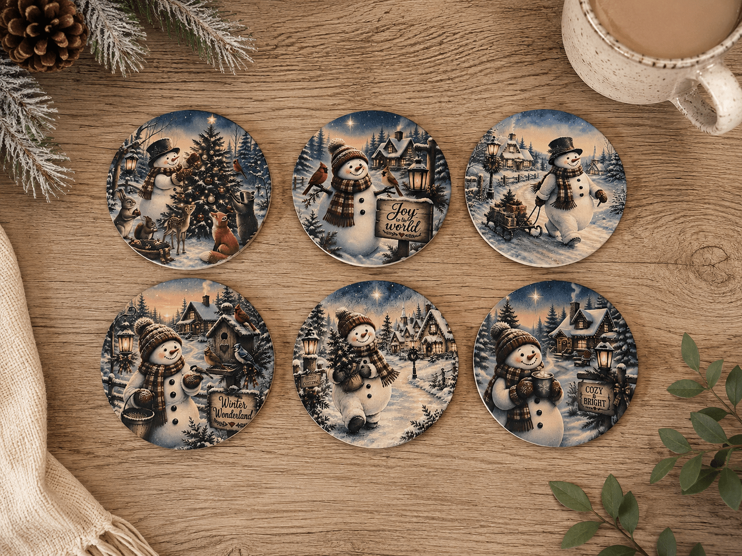 Whimsical Snowman Coaster Collection - The Cozy Beam